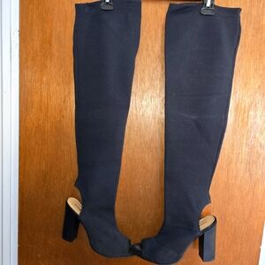 Blk Peep Toe Thigh High Boots